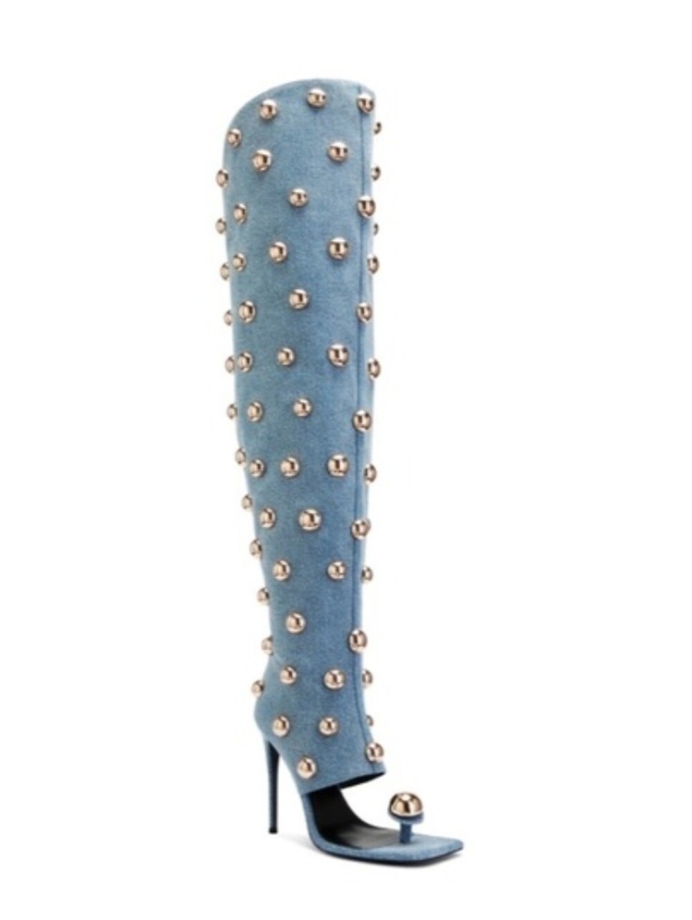 IYKYK I Am Jennifer Le Big Gold Studded Over-the-Knee Denim Stiletto Boot - Picture 2 of 10